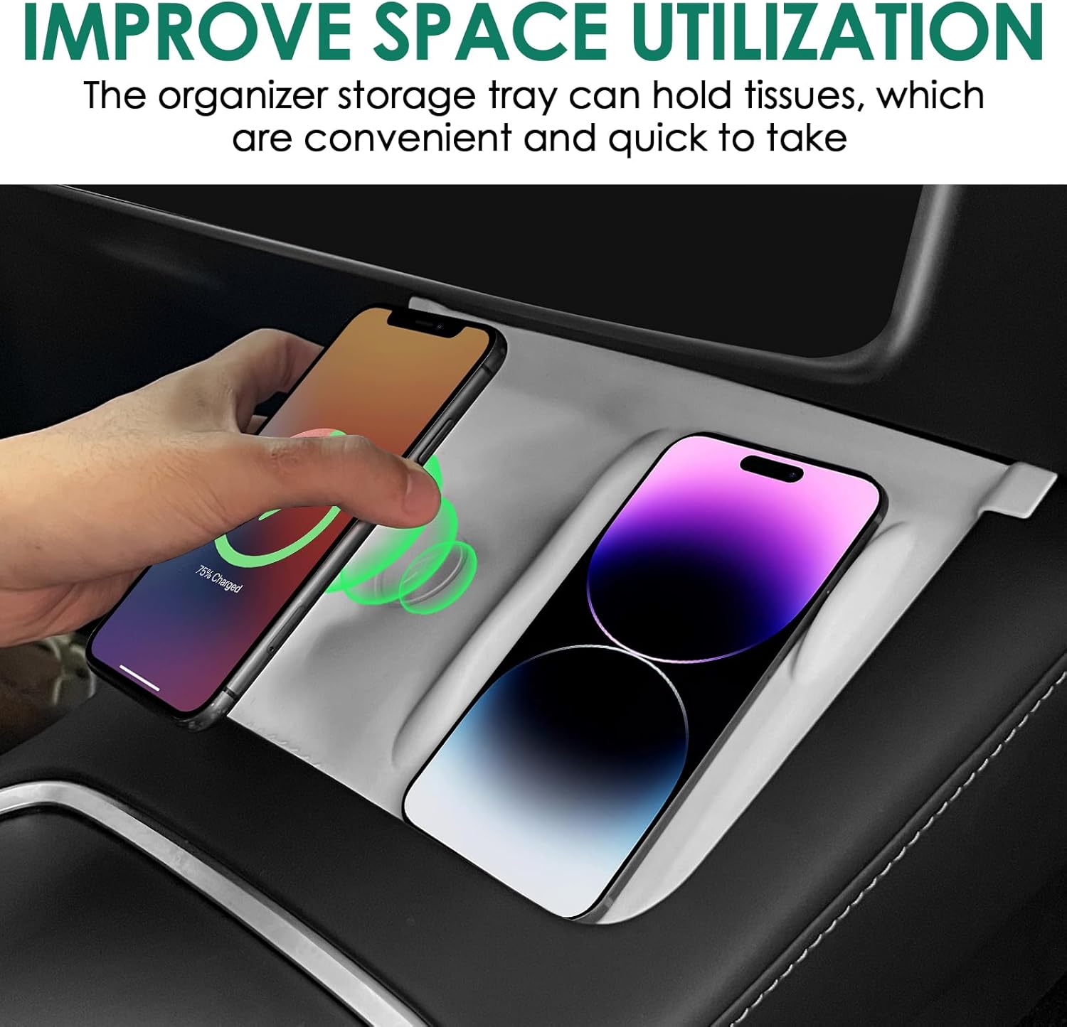 ONKENTET Alfombrilla de silicona de carga inalámbrica para consola central, compatible con Tesla Model 3, modelo Y 2023, 2022, 2021, accesorios