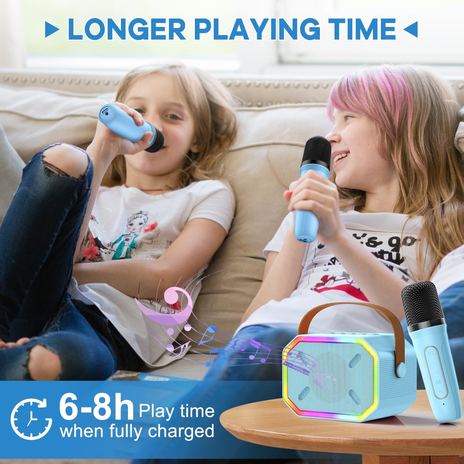 Máquina de karaoke para niños Micrófono canto Mini micrófono de karaoke portátil Bluetooth para niños y niñas pequeños adultos azul