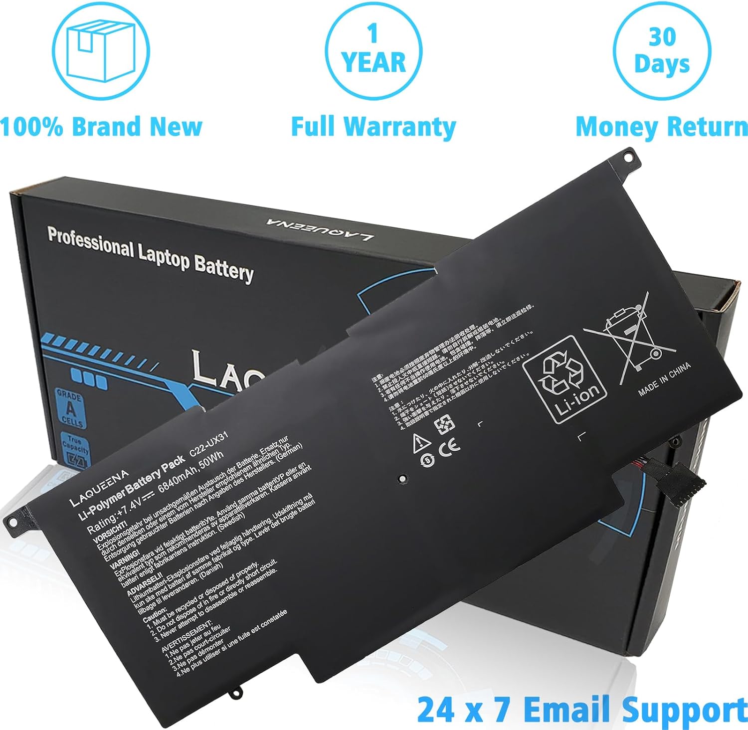 LAQUEENA C22-UX31 – Batería para portátil compatible con Asus (Zenbook) UX31A UX31E UX31 UX31A-R4004H UX31E-DH72 UX31KI3517A Ultrabook Series