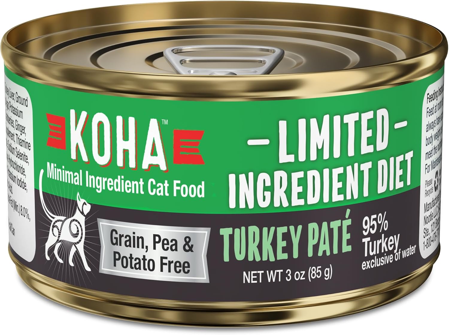 KOHA Paté de pavo de dieta de ingredientes limitados para gatos, comida húmeda para gatos de una sola carne para estómagos sensibles, comida para