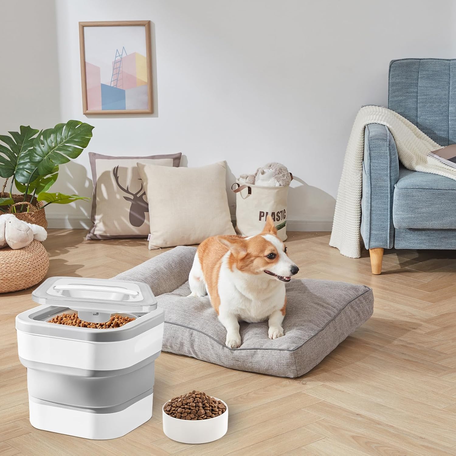 Ninodemu Contenedor plegable de almacenamiento de alimentos para perros, contenedor hermético de almacenamiento de alimentos para mascotas de 15