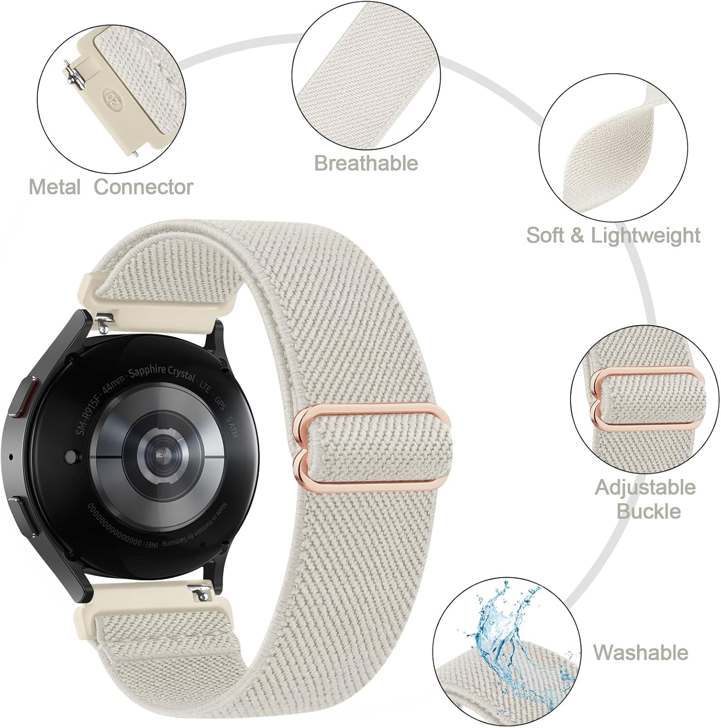Tobfit Bandas elásticas compatibles con Samsung Galaxy Watch 65 Band 1.575 in 1.732 in  Galaxy Watch 5 Pro 1.772 in  Samsung Galaxy Watch 6 Classic