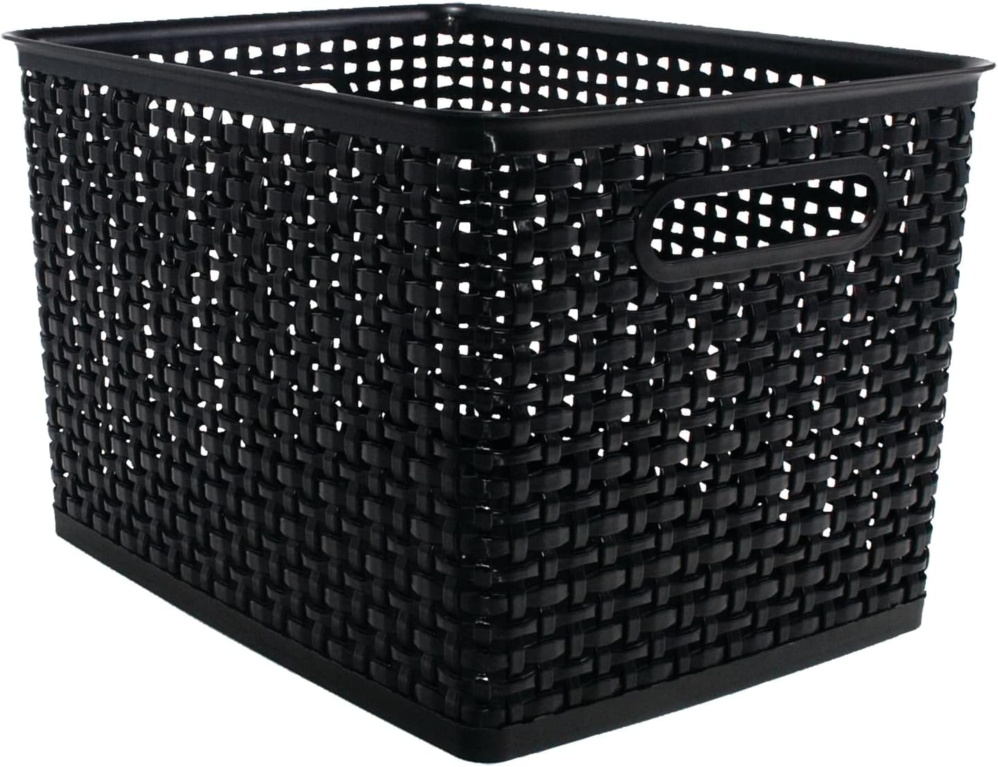 ADVANTUS Corporation – Contenedor de plástico grande con diseño de tejido, negro, 13.75 pulgadas de largo x 10.5 pulgadas de ancho x 8.75 pulgadas