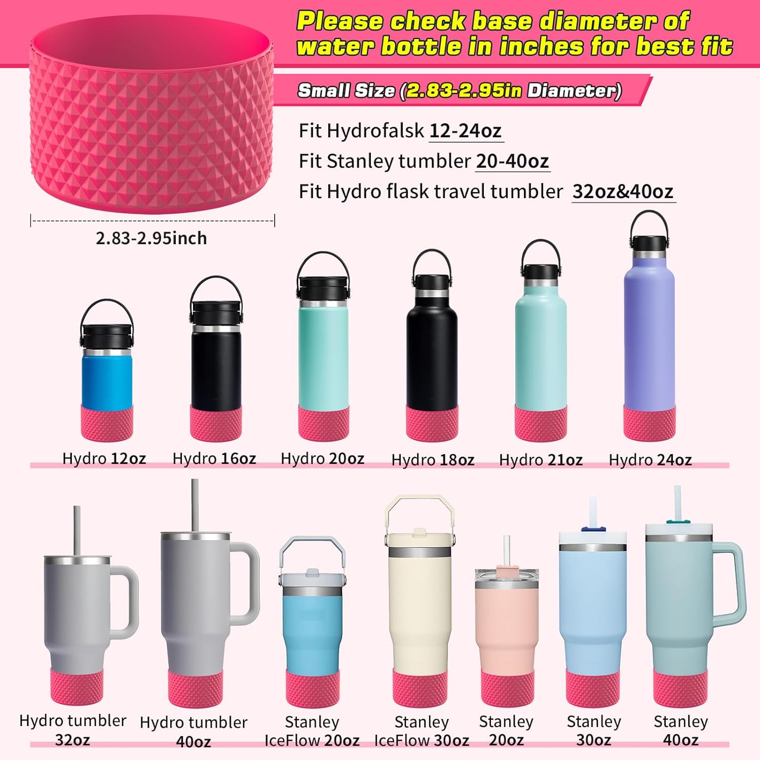 WUQID Bota para botella de agua, bota de silicona de diamante compatible con vaso Stanleyy de 20 a 40 onzas y botella Hydroo Flask de 12 a 24 onzas,