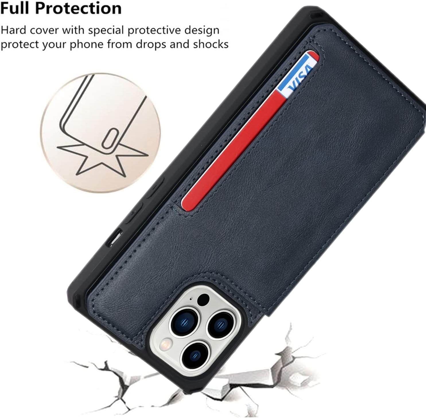 iCoverCase Funda tipo cartera compatible con iPhone 14 Pro con ranuras para tarjetas y correa para la muñeca, piel sintética, doble cierre