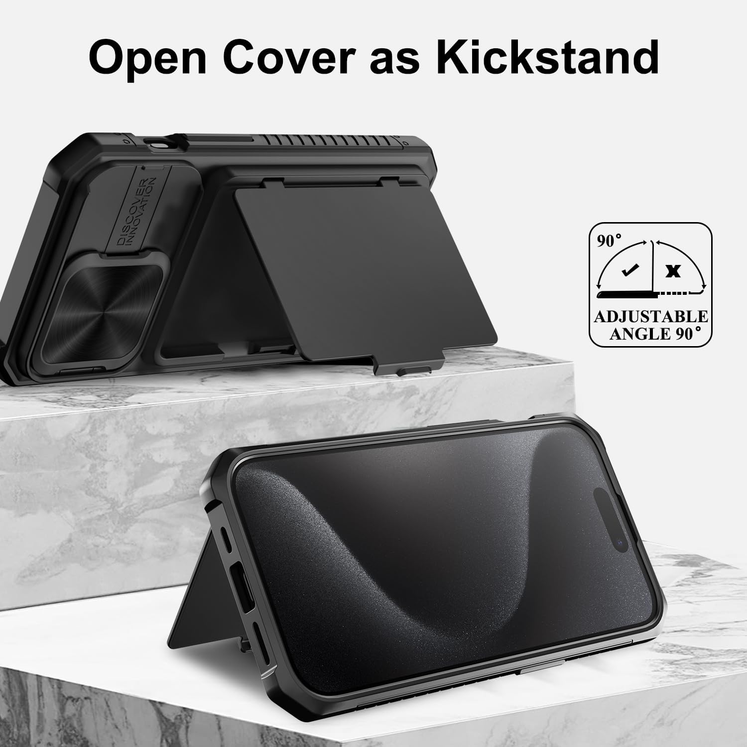 Funda tipo cartera para iPhone 15 Pro con tarjetero (4-5 tarjetas) y cubierta deslizante para cámara y soporte, protección contra caídas de grado