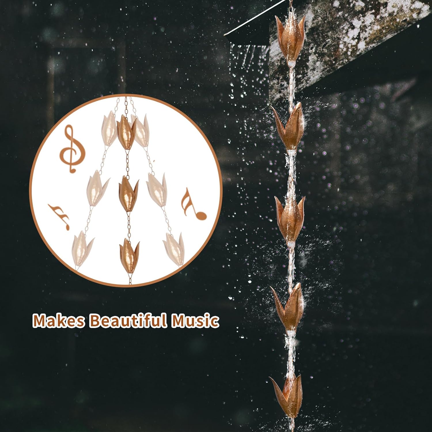 TZSSP Cadenas de lluvia decorativas con 12 tazas, cadena de lluvia para el hogar, jardín, patio, decoración al aire libre, 8-12 de longitud, hoja