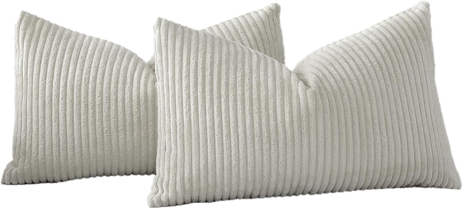 OTOSTAR Juego de 2 fundas de almohada decorativas bohemias de 16 x 24 pulgadas, de pana suave, a rayas lisas, fundas de almohada lumbares para sofá,