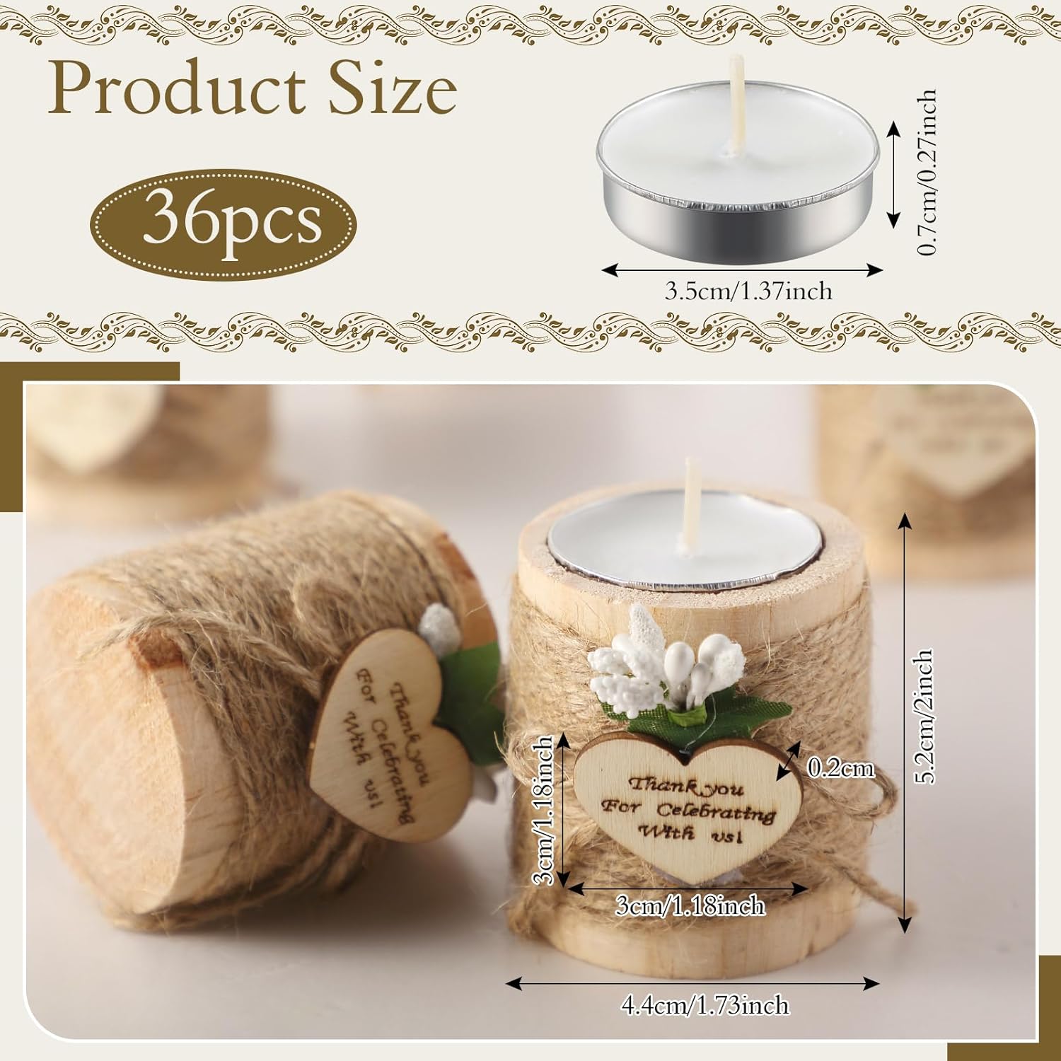 Tioncy 36 portavelas de madera, para despedida de soltera, rústico, regalos de boda para invitados, baby shower, mesa de Navidad, fiesta con velas