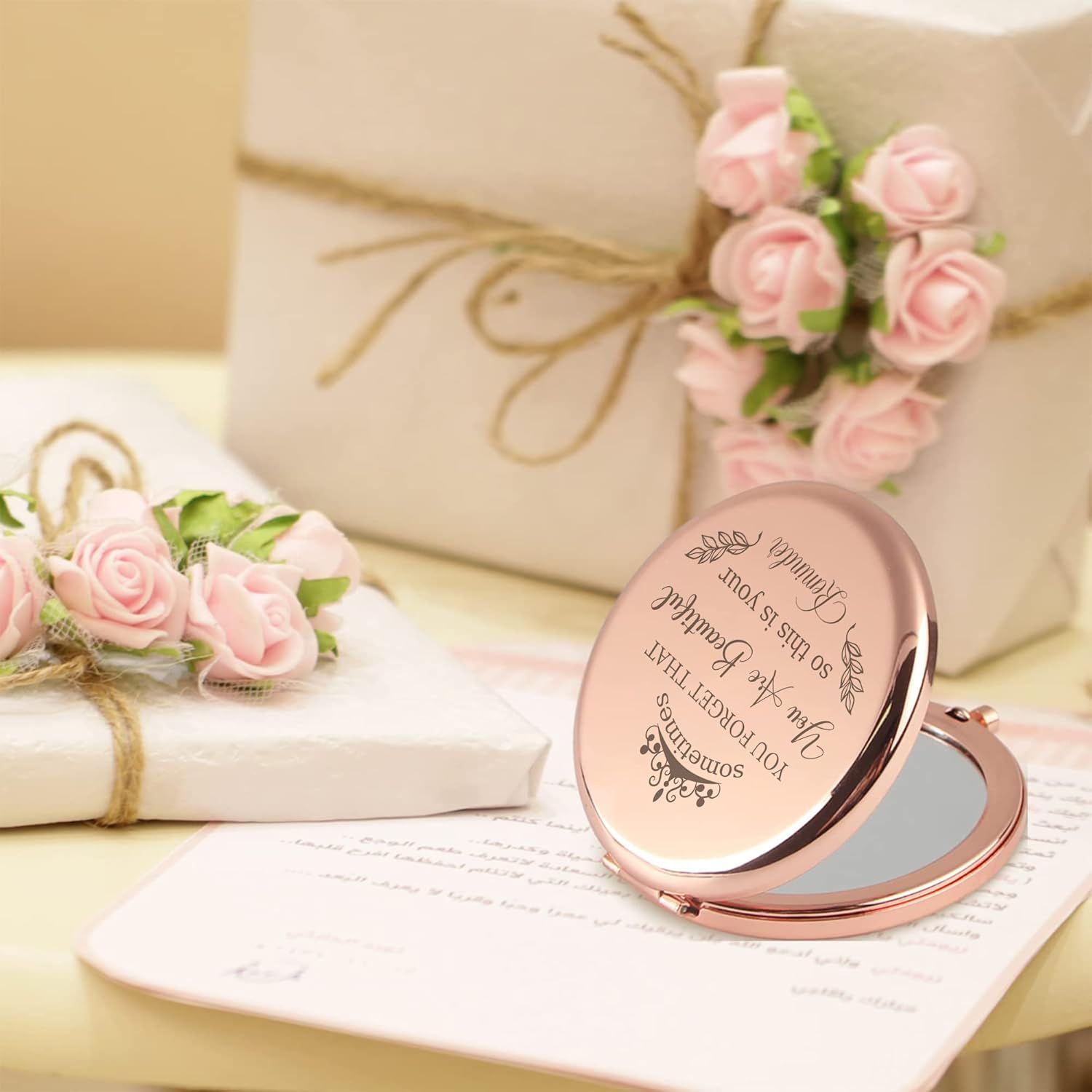 Espejo compacto de regalo para mujer, espejo compacto de oro rosa, regalos inspiradores para mamáhijasobrinatíahermanaamigasprofesorascompañeras de