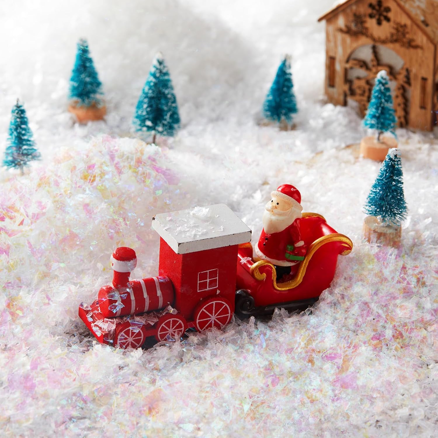 Glimin Decoración de nieve falsa de invierno, nieve artificial para aldea de Navidad, centelleantes, relleno de polvo de nieve brillante para