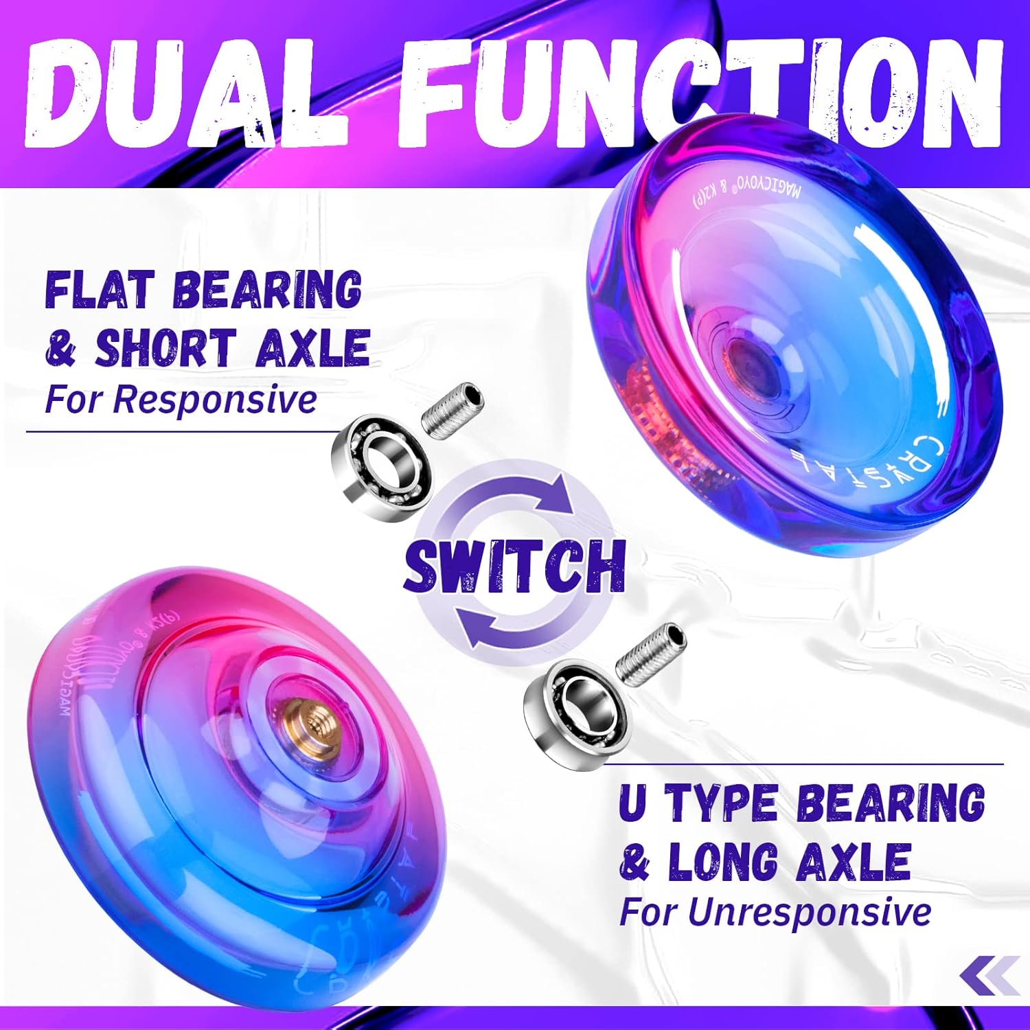 MAGICYOYO K2 Crystal Yoyo Paquete de 2 unidades, Yoyo profesional sensible para niños principiantes, Yo Yo de doble propósito con rodamiento Yoyo