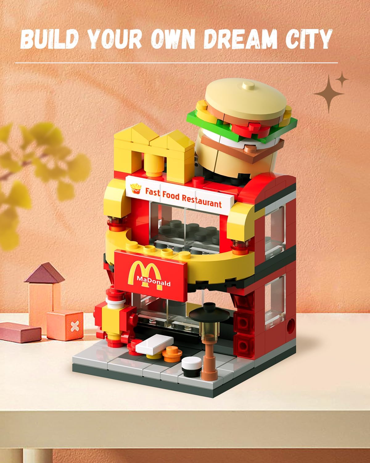 Bloques de construcción City Burger House, juguetes de cumpleaños compatibles con Lego McDonalds, juego de 167 piezas