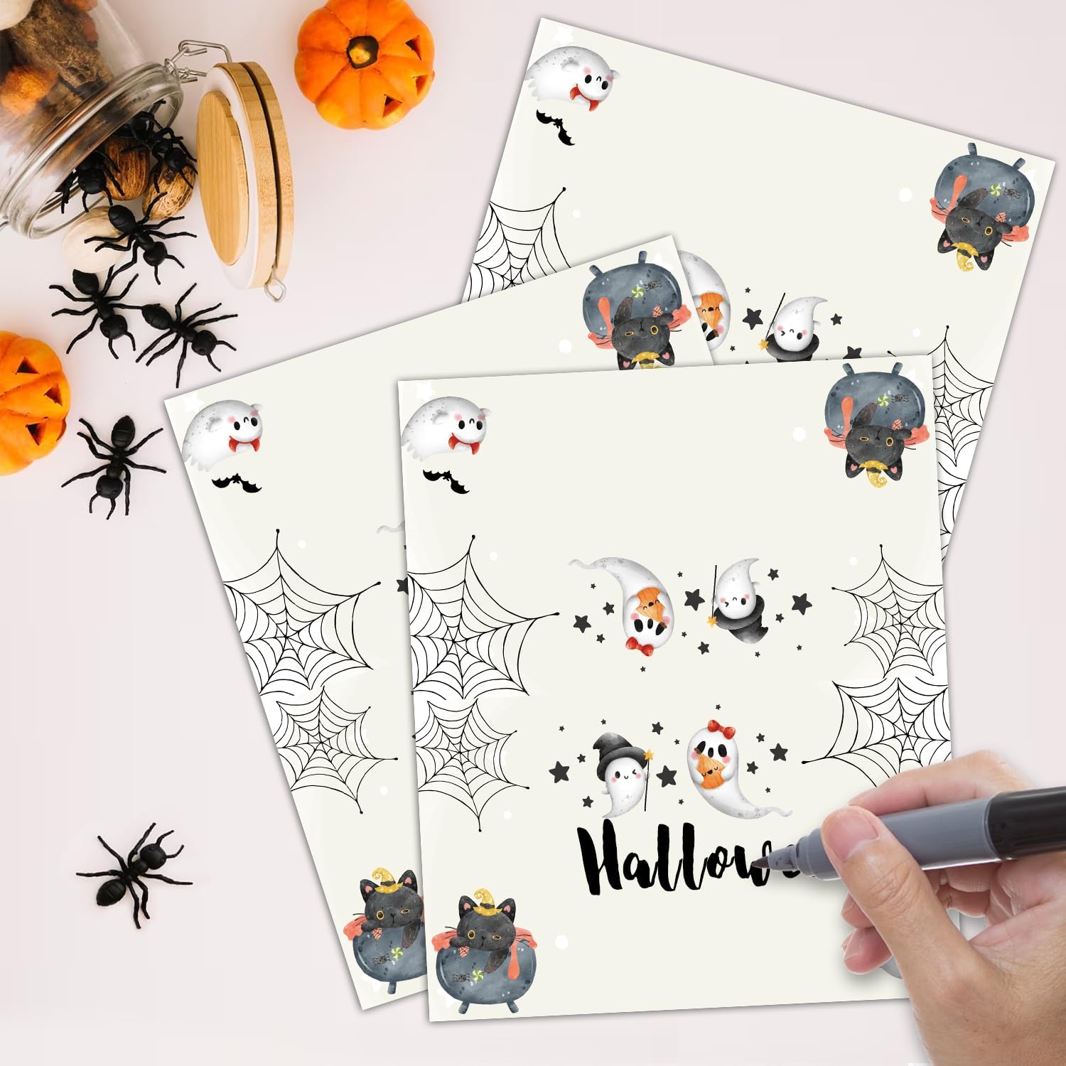 Tarjetas de lugar de mesa de Halloween, tarjetas editables con nombre, paquete de 25 etiquetas de tienda de comida para bufé, tarjetas de nombre de