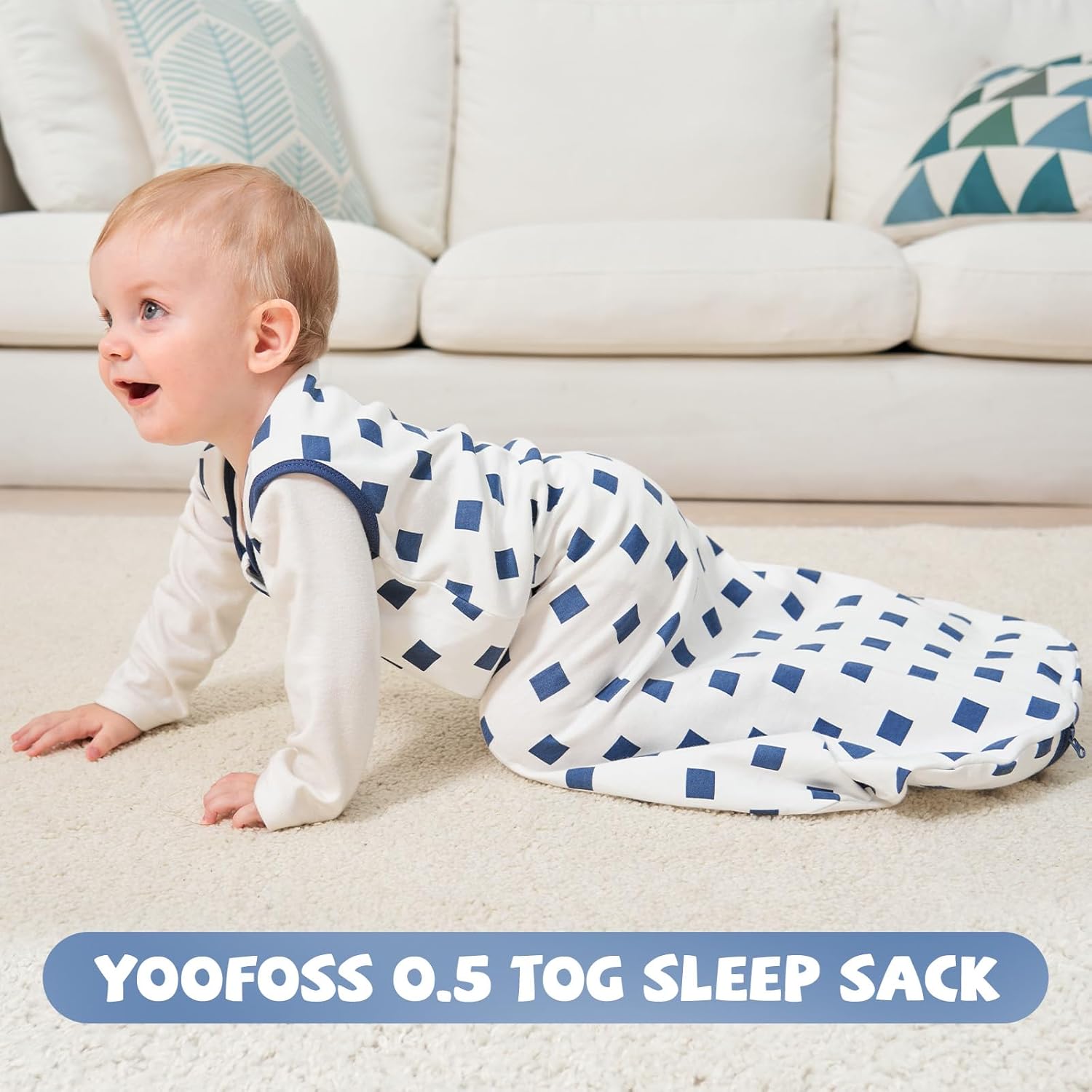 Yoofoss Saco de dormir para bebé de 12 a 18 meses, 100% algodón, cremallera de 2 vías, TOG 0.5, saco de dormir ligero para bebés (talla L)