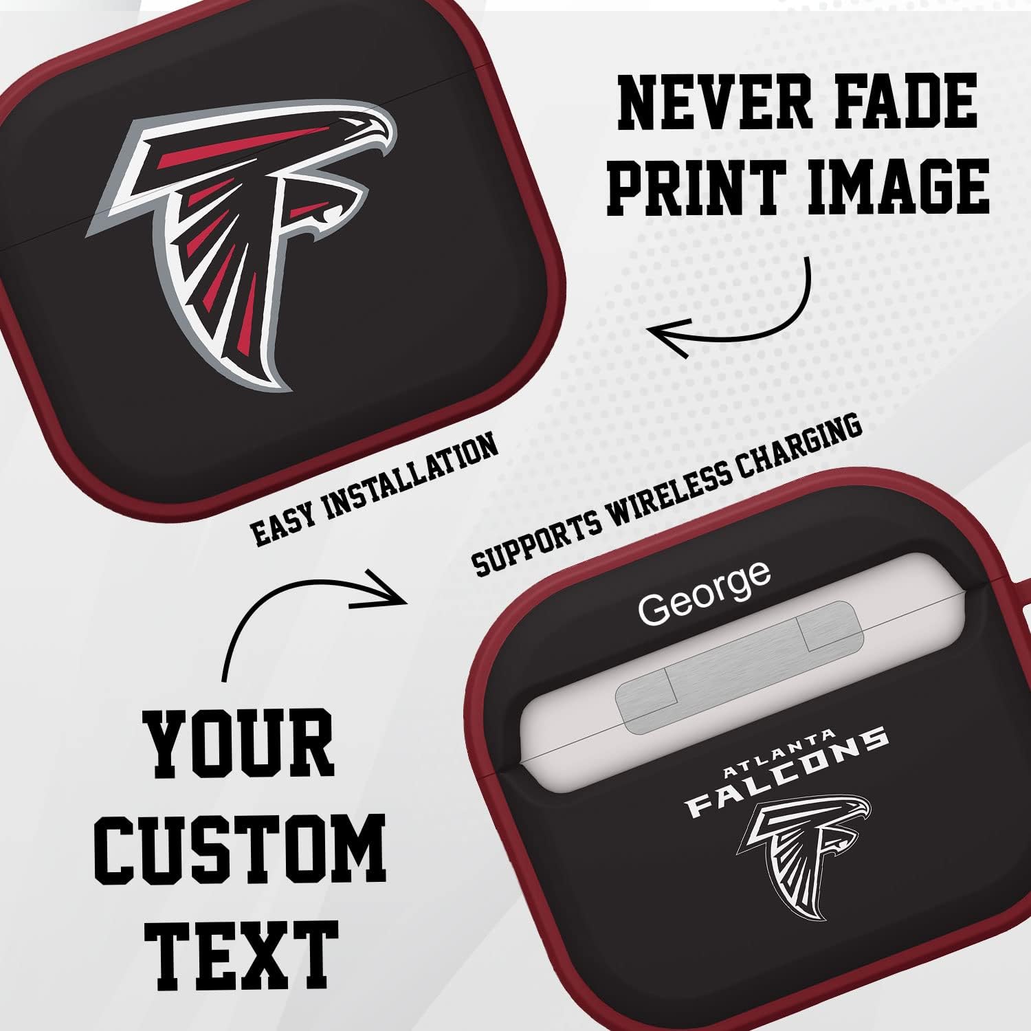 GAME TIME Atlanta Falcons HDX – Funda con nombre personalizado compatible con Apple AirPods Gen 3