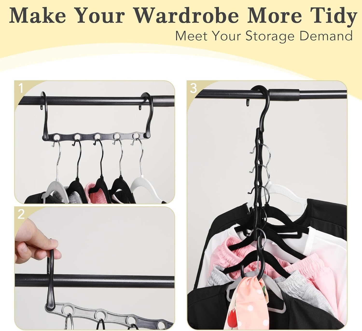 Magic Hanger – Paquete de 12 perchas multifuncionales para armario, organizador y almacenamiento, 5 agujeros, ahorro de espacio, apilador para