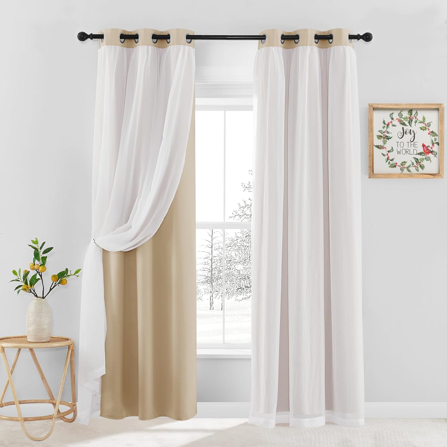 PONY DANCE Cortinas opacas con superposición transparente, mezcla y combina de doble capa, cortinas de oscurecimiento de habitación para dormitorio,