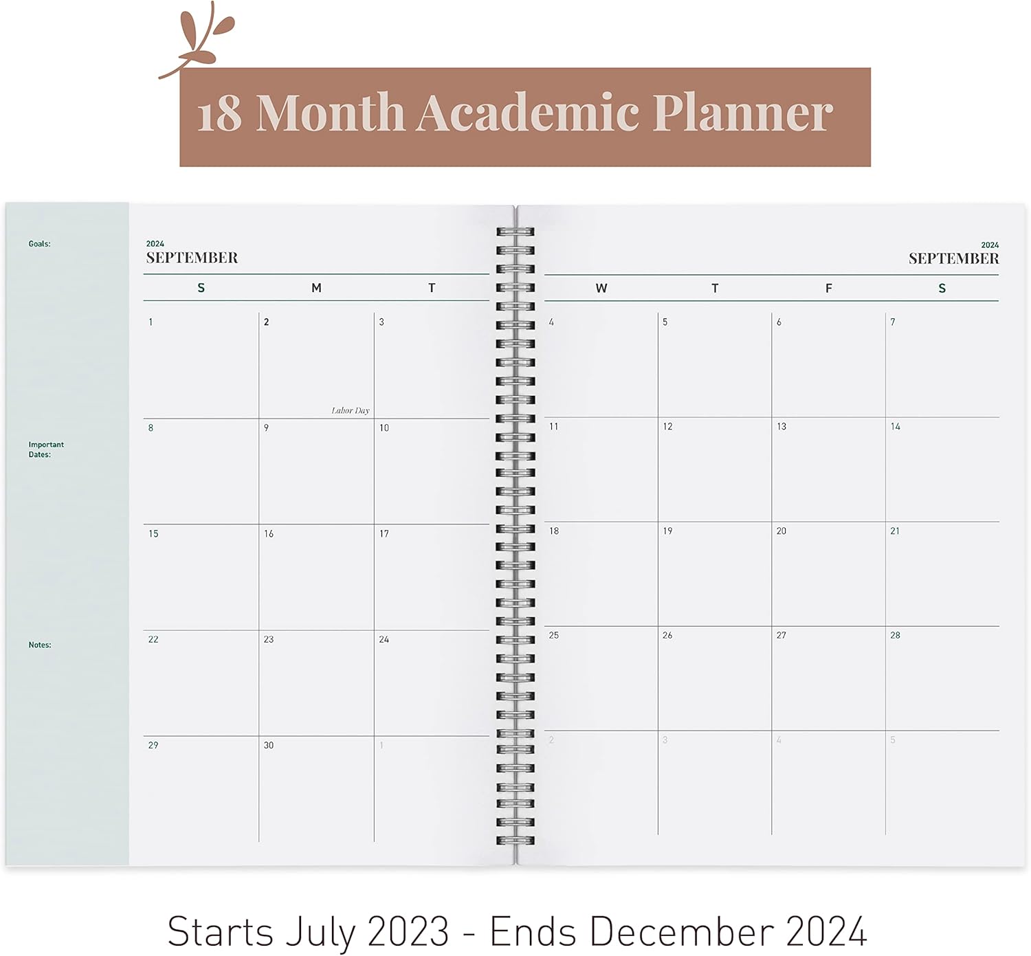 Rileys Planner 2023-2024 – Agenda semanal académica de 18 meses, agenda semanal y mensual geográfica, cubierta flexible, páginas de notas,