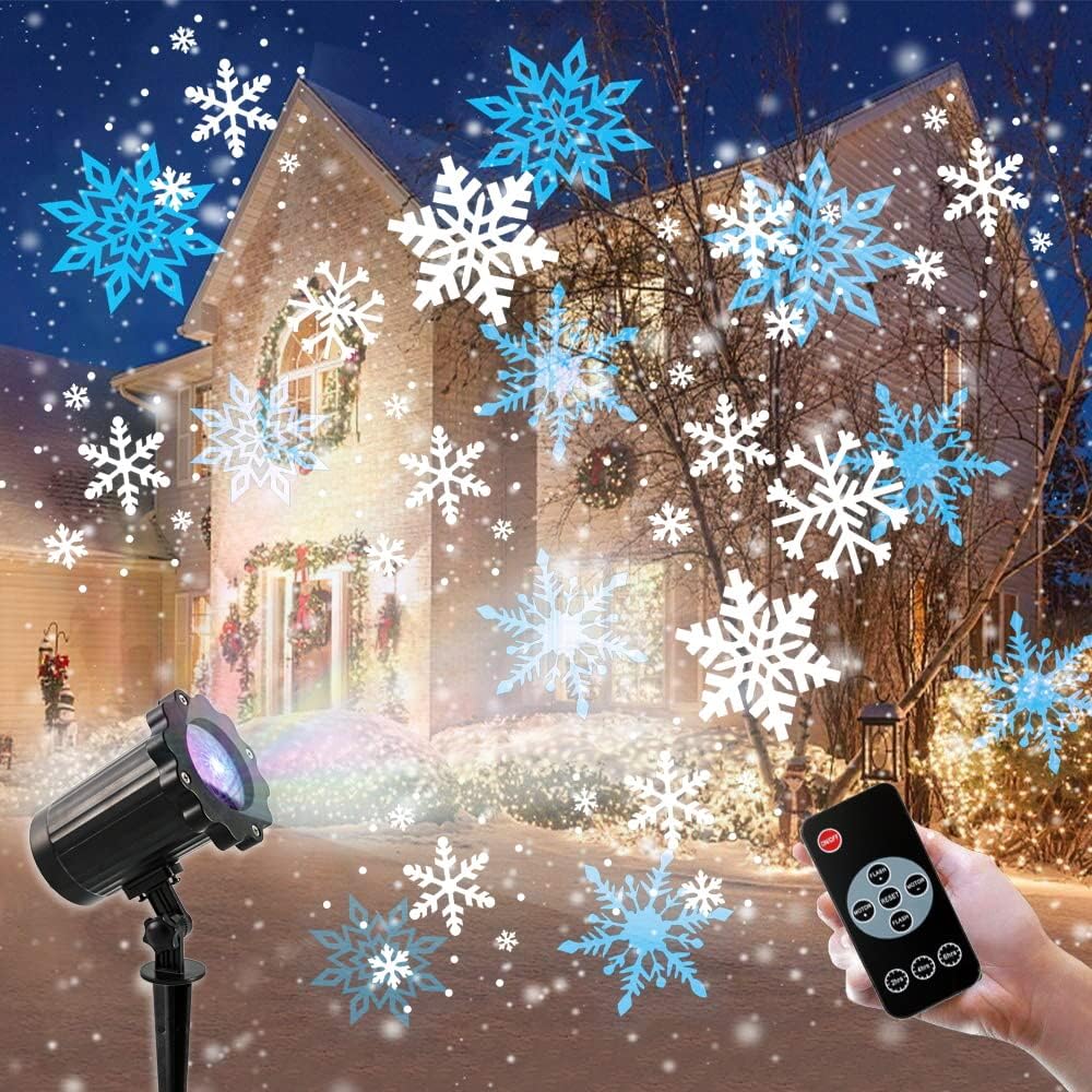 Proyector de tormenta de nieve de Navidad, luces de estaca de jardín al aire libre, luces LED de copo de nieve, impermeables, paisaje, remoto, copos