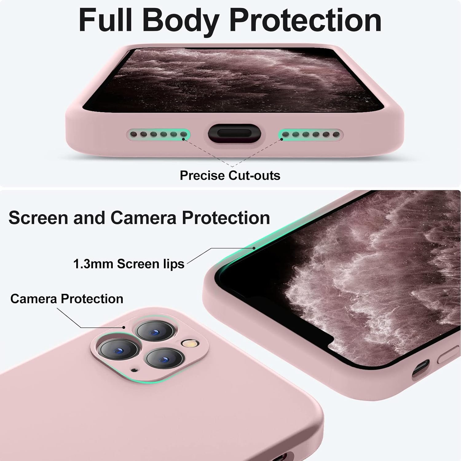 Vooii Funda compatible con iPhone 11 Pro, silicona líquida mejorada con bordes planos, protección de cámara, forro de microfibra suave antiarañazos,