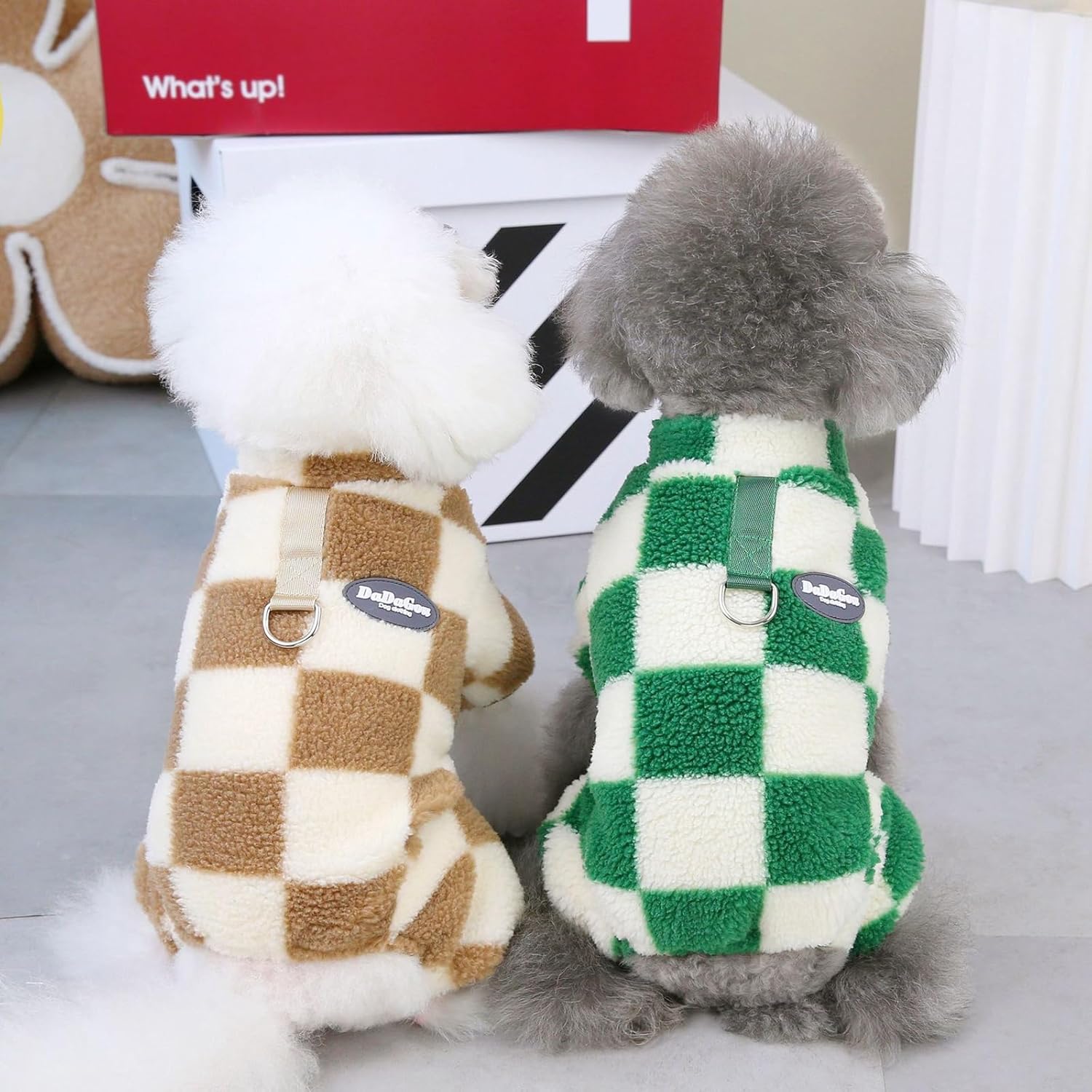 Pijama de forro polar a cuadros para perros pequeños, mameluco de lujo para perros con anillo en D, suéter para cachorros, overol para Chihuahua,