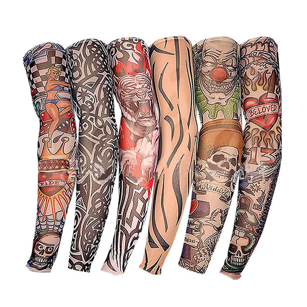 6 unids nuevo nylon elástico falso tatuaje temporal manga diseños cuerpo brazo medias tatoo para hombres hombres mujeres
