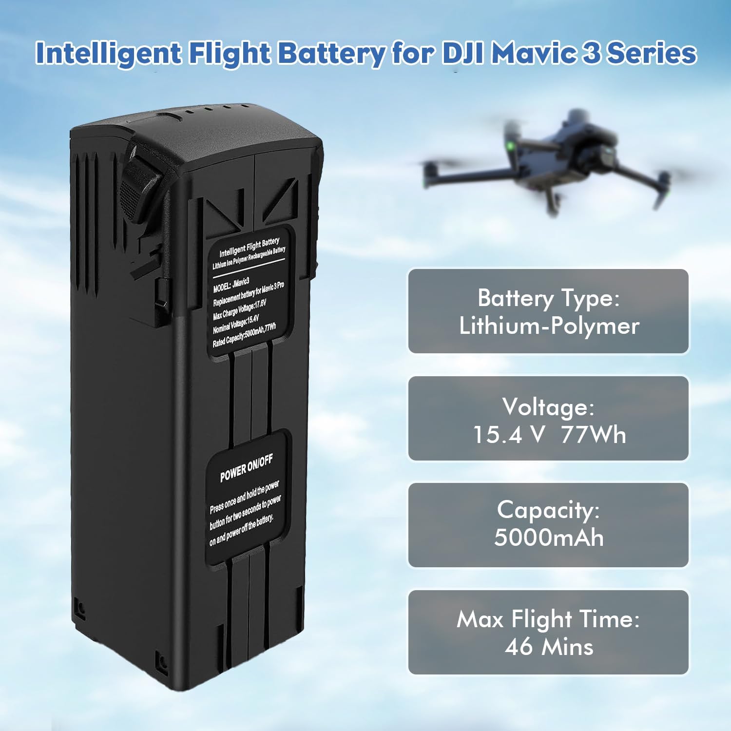 Rszfnjxry Batería de vuelo inteligente de 5000 mAh para DJI Mavic 3Mavic 3 ProMavic 3 CineMavic 3 Pro CineMavic 3 ClassicMavic 3 Enterprise Series