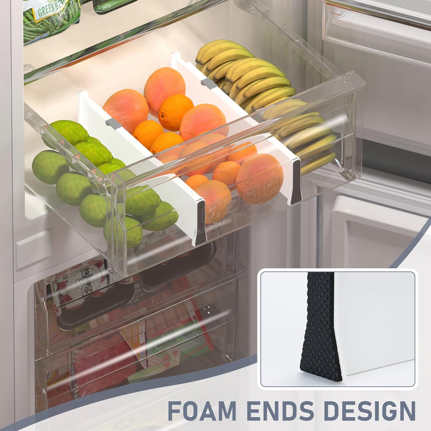 Organizador de separadores de refrigerador, paquete de 4 unidades, divisor de cajón ajustable de 4 pulgadas de alto, separadores expandibles,