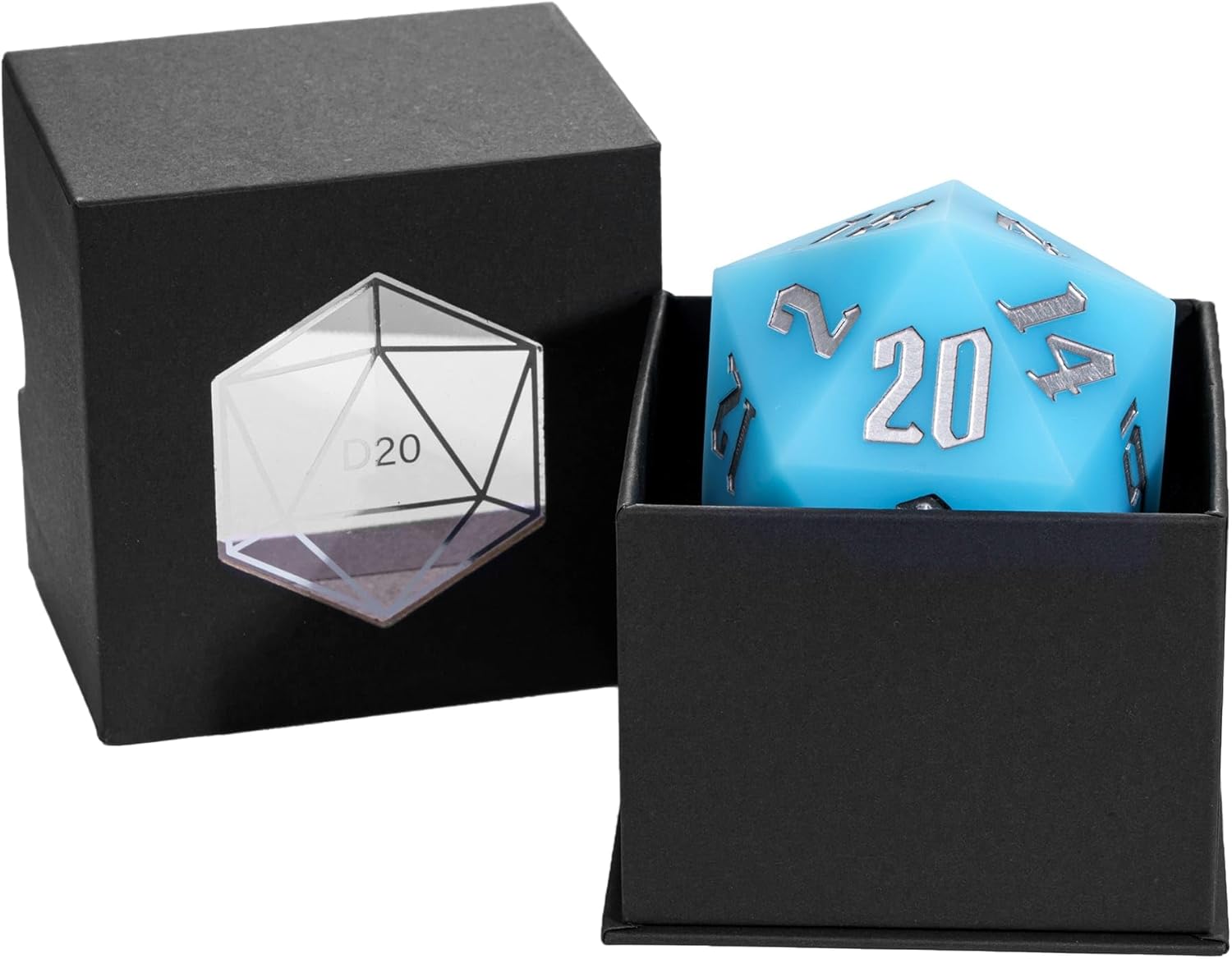 Dados D20 de silicona D20 de 2.165 in, grandes que brillan en la oscuridad D20 individuales de 20 caras, dados poliédricos gigantes D20 con caja de