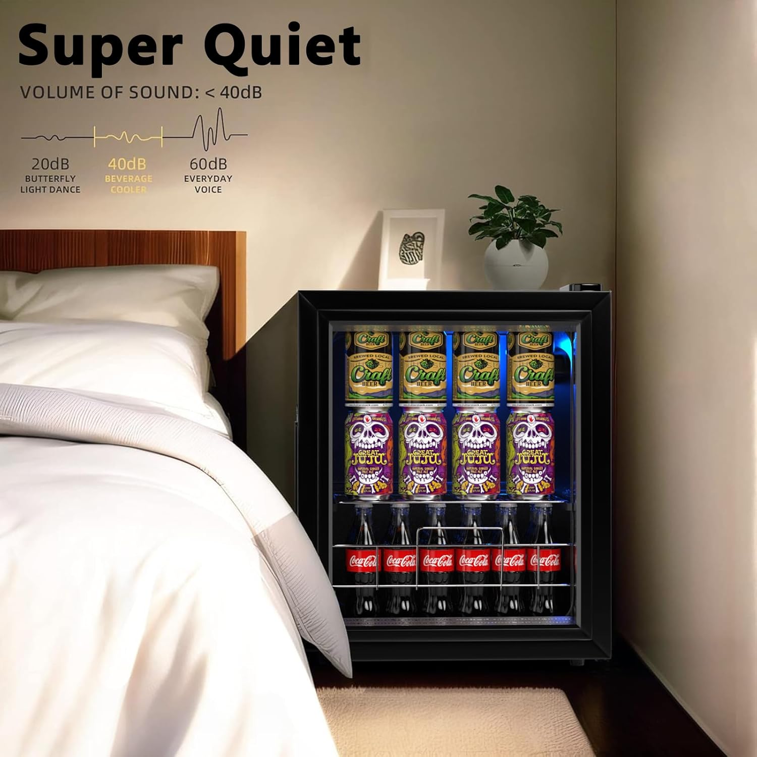 Refrigerador de bebidas para 75 latas, mini refrigerador independiente con puerta de vidrio y estantes ajustables, refrigerador pequeño para