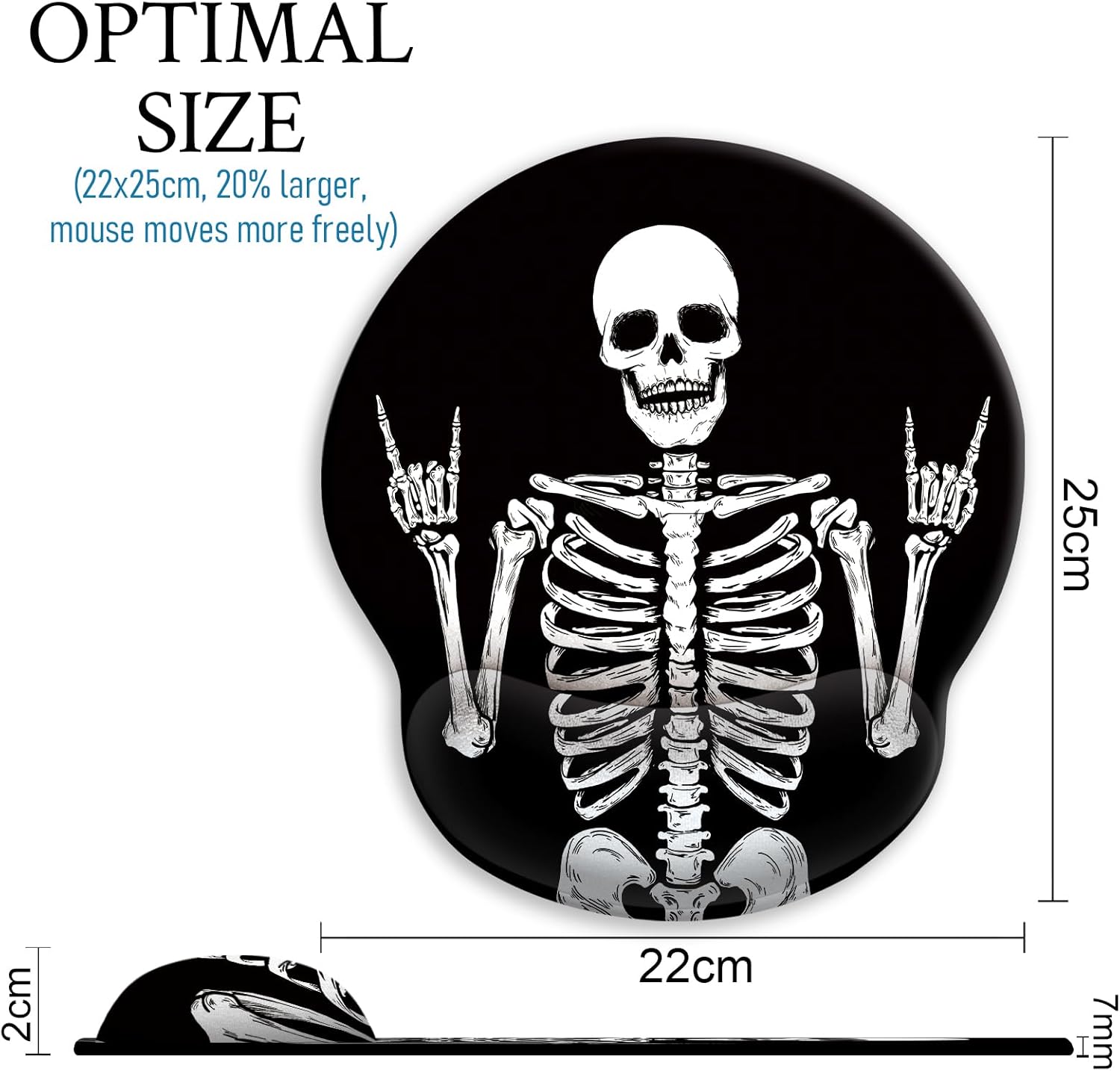 Blusabaca Alfombrilla de mouse ergonómica con reposamuñecas, alfombrilla de mouse de esqueleto de calavera gótica, soporte de muñeca para
