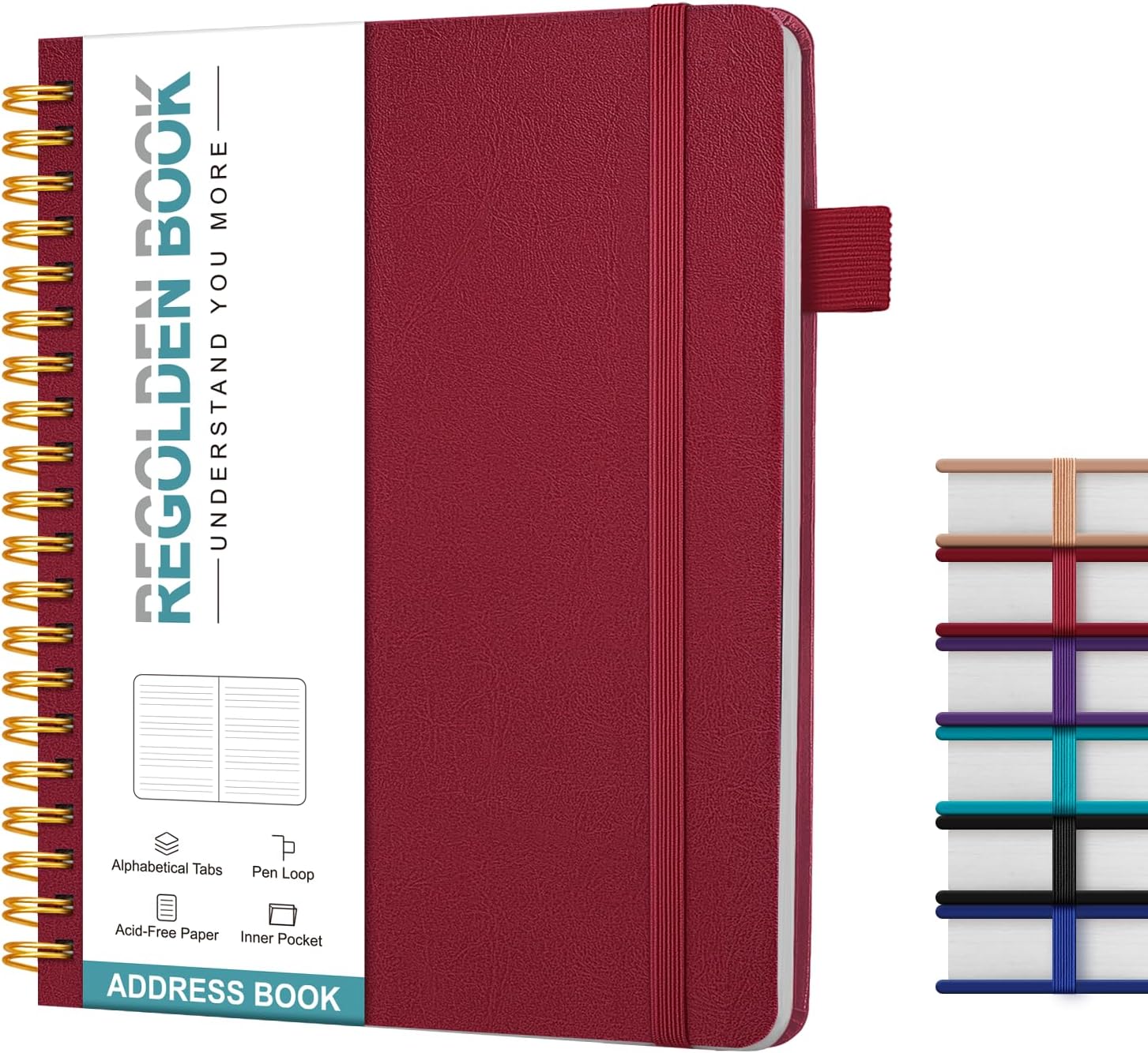 Regolden-Book Libreta de direcciones con pestañas alfabéticas, organizador de direcciones de tapa dura para contactos de registro, agenda telefónica