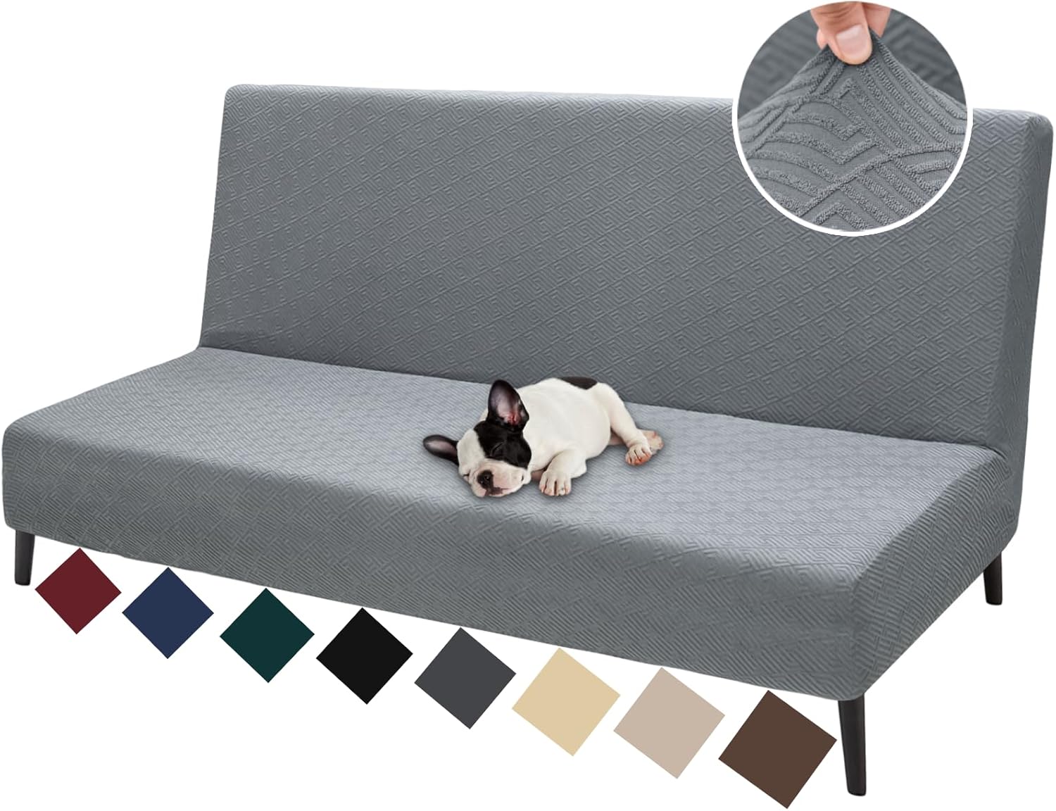 ZNSAYOTX Fundas de futón sin brazos tamaño matrimonial, fundas de sofá cama jacquard a rayas, funda elástica para futón Queen con parte inferior