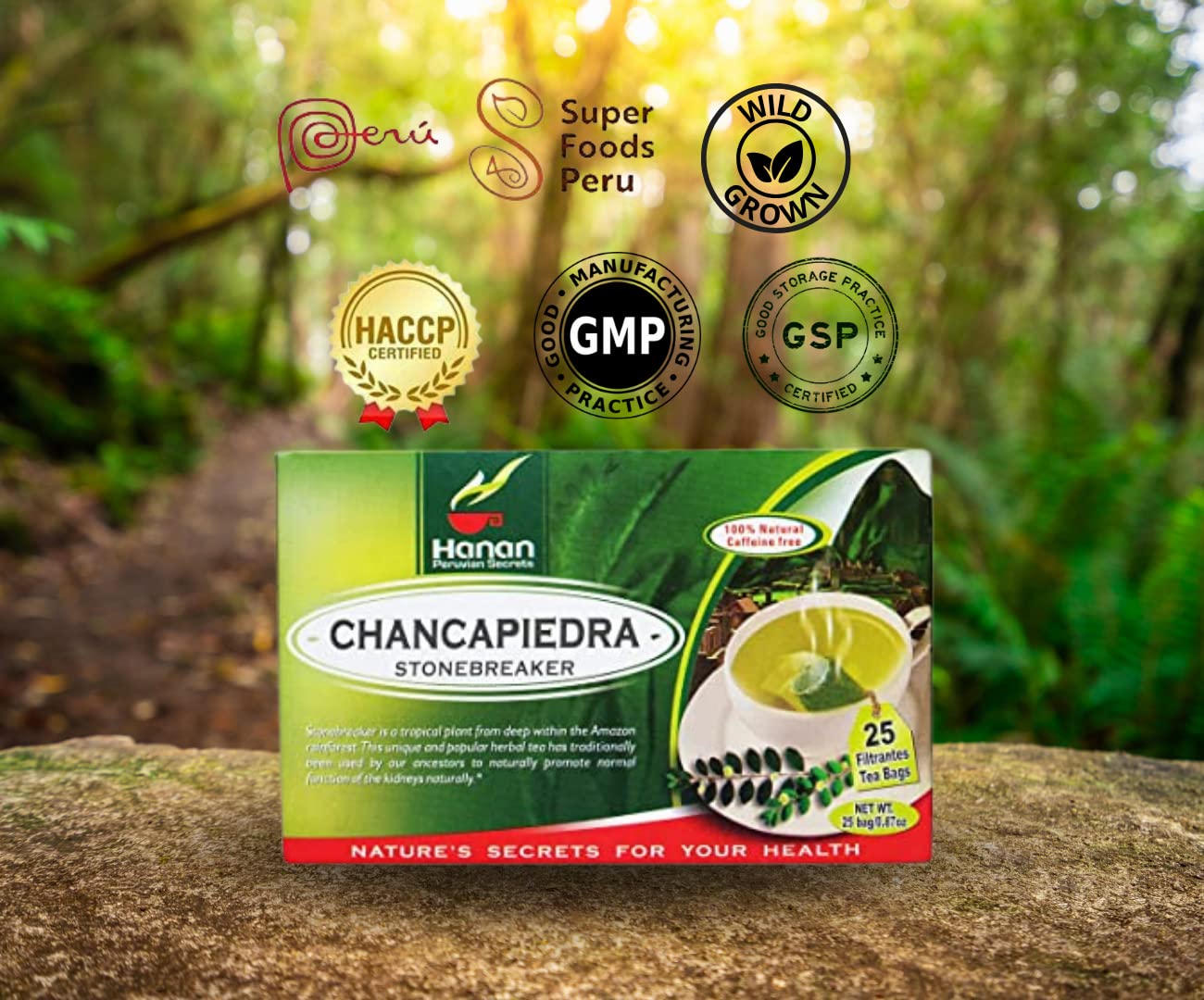 Hanan Peruvian Secrets Té de hierbas Chancapiedra  Rompepiedras 100% natural  25 bolsas de té  Ayuda a promover la función renal normal de forma