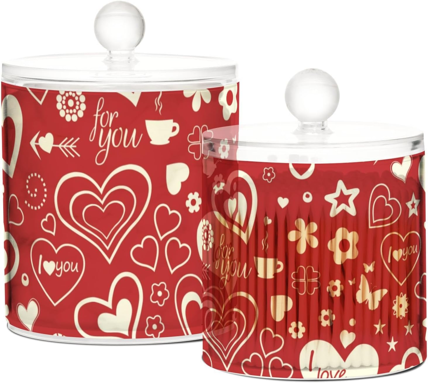 Hearts Valentines Day Jars with Lids Plastic Jars Bathroom Containers Canister Jar Cotton Pad Holder for Dorm Room Essentials for College Students
