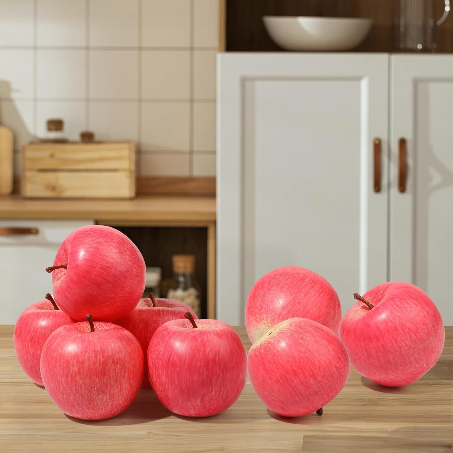 VIDELLY 6 manzanas artificiales, manzanas artificiales, frutas artificiales, realistas, de plástico, realistas, frutas sintéticas para el hogar,