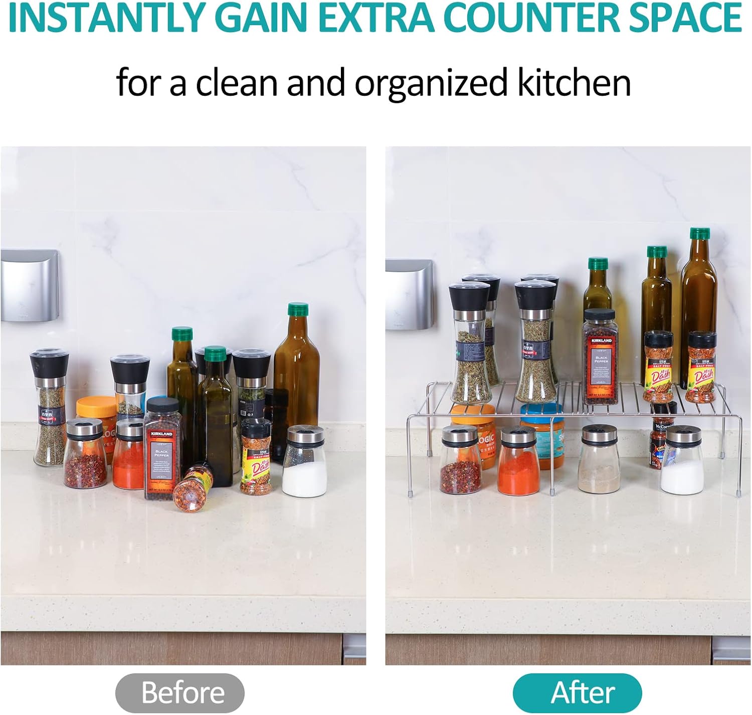 Homneat Estante extensible para gabinete, acero inoxidable ajustable para encimera de cocina, estantes elevadores, estante de cocina para despensa,