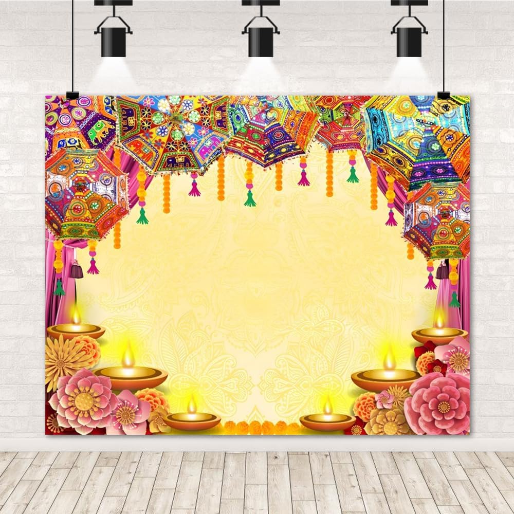Telón de fondo indio Diwali Pooja para fotografía, 10 x 8 pies, vinilo indio, tradicional, Puja Ganpati Mehndi Diwali, Festival de fotos, decoración