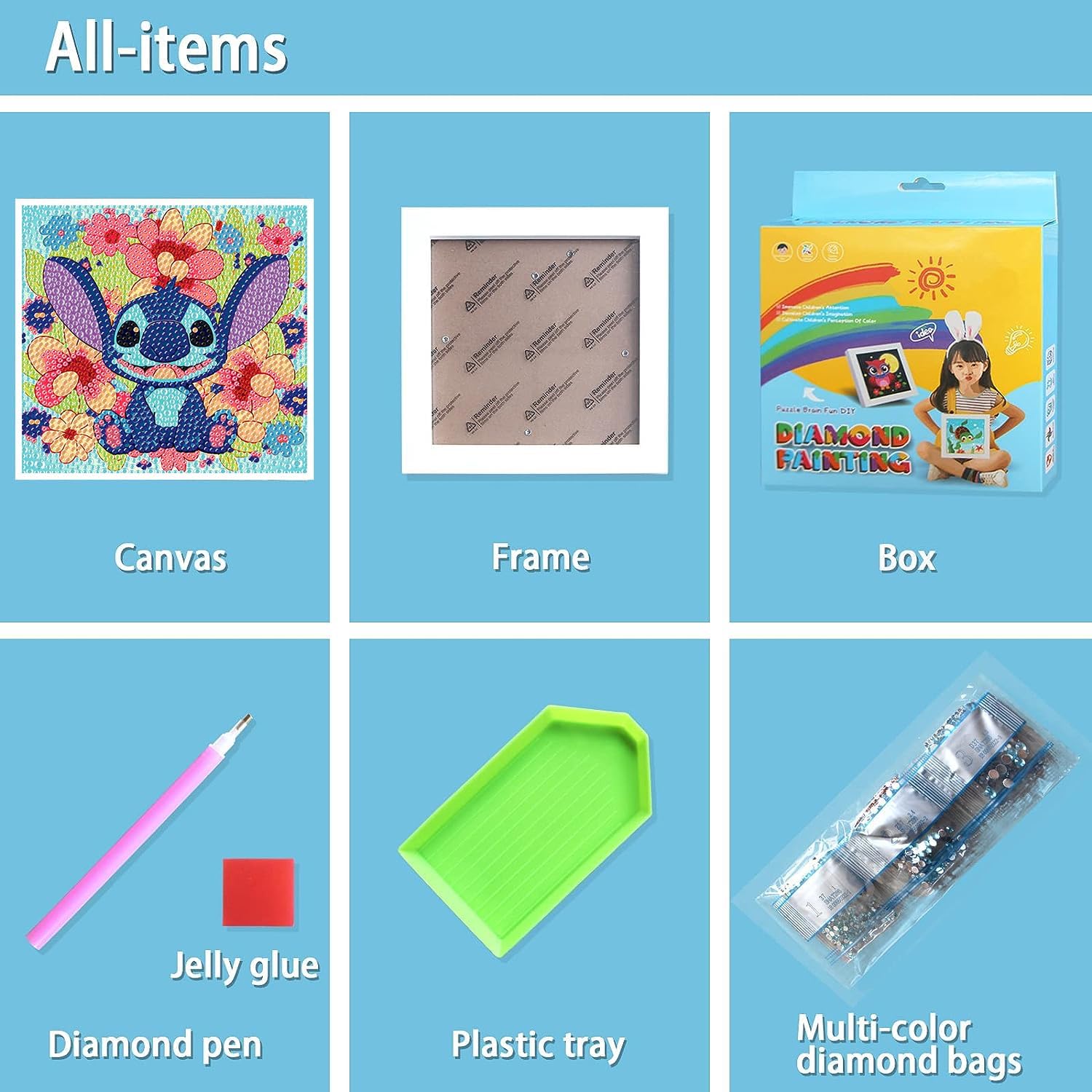 ICECHEN Kit de pintura de diamante 5D para niños con marco de madera, arte y manualidades para niños de 6 a 8 a 10 a 12 años, kit de pintura por