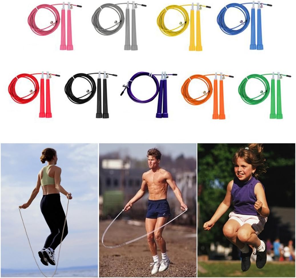 JUSTDOLIFE – Cuerda de fitness para interiores, cuerda de saltar ajustable de alta calidad de 9.84 pies con cable de velocidad rápida y asas de