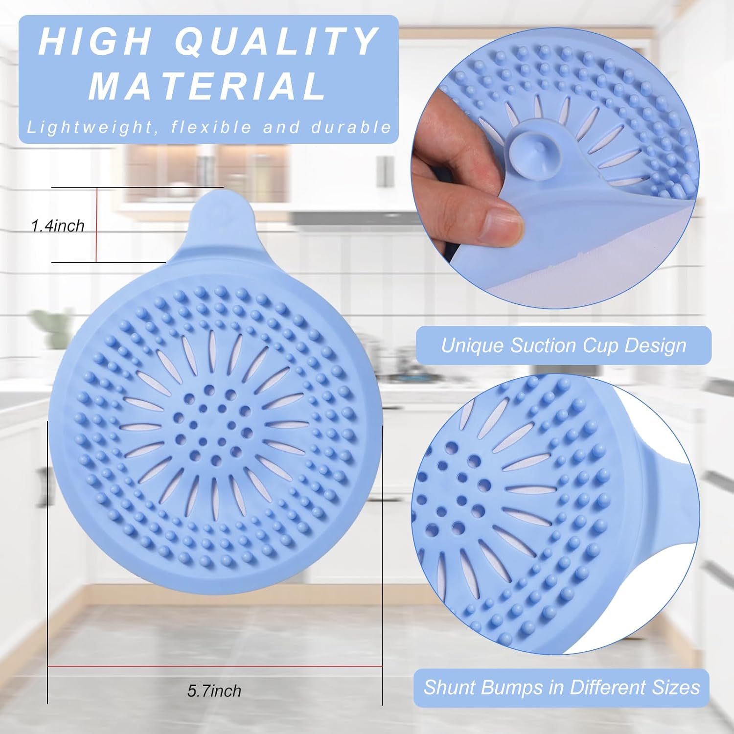 Recogedor de pelo de drenaje, cubierta de drenaje de ducha de silicona duradera para baño, fregadero, ducha, bañera (paquete de 5)