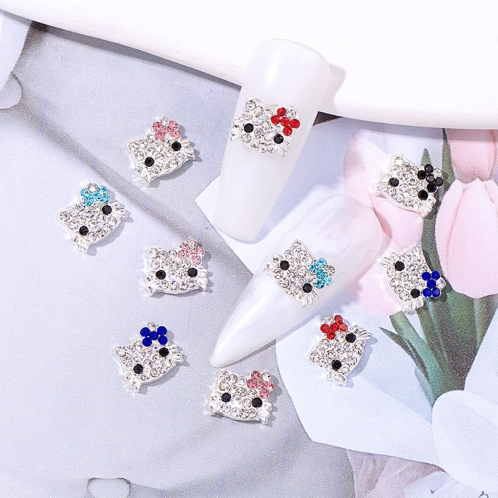 Dijes de uñas KurKur para uñas acrílicas, 3D, plateado, kawaii, de dibujos animados, para arte de uñas, gemas de uñas de aleación y diamantes de
