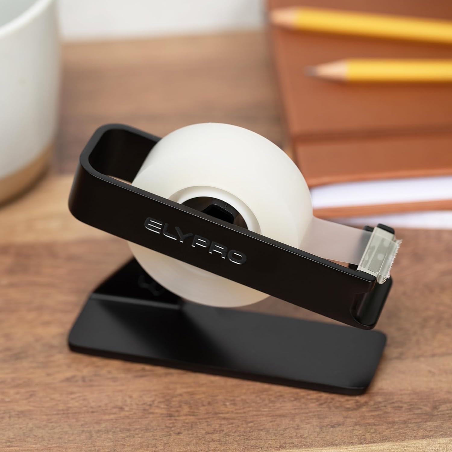 ELYPRO Dispensador de cinta moderna para escritorio de oficina, diseño elegante y minimalista, hecho meta pesado, ahorra espacio, perfecto para uso