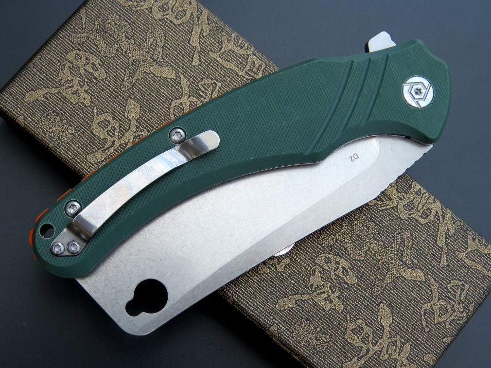 Eafengrow CH3531-G10 – Cuchillo plegable D2 con hoja de acero para acampar, mango G10, mecanismo de bloqueo confiable, cuchillo aleta para