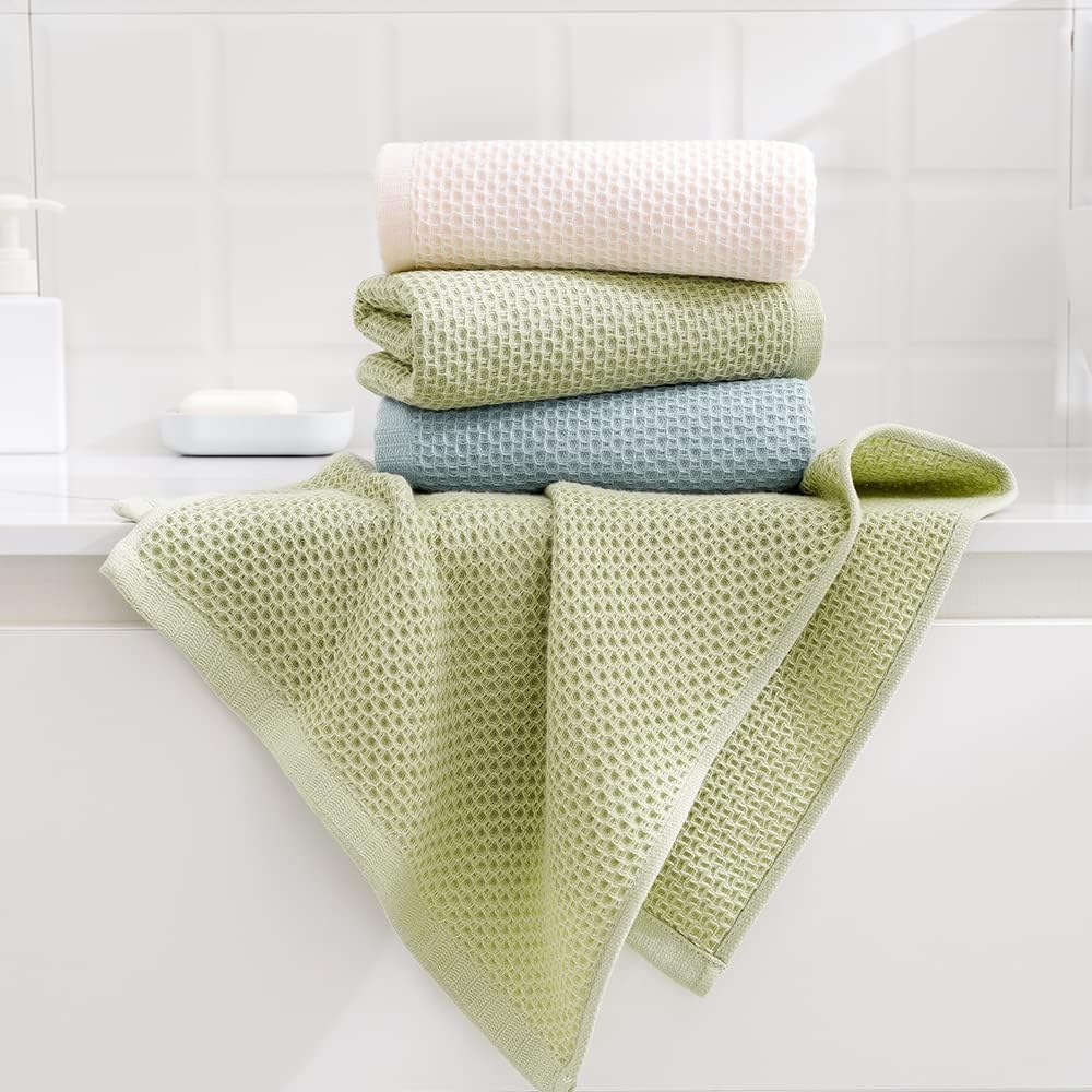 Juego de 2 toallas de mano de punto gofre, ligeras, altamente absorbentes, de secado rápido, 100% algodón, para baño, hoteles, viajes, spa y