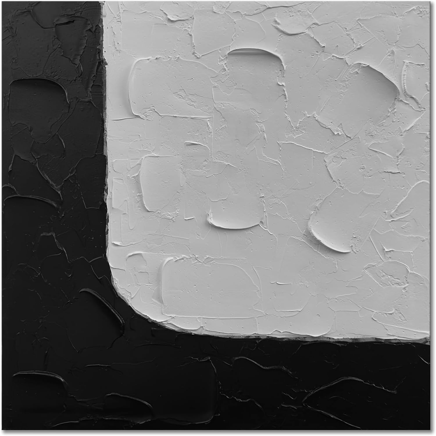 zoinart Lienzo pintado a mano en blanco y negro, arte de pared de 24 x 24 pulgadas, pinturas abstractas texturizadas, minimalista, contemporáneo,