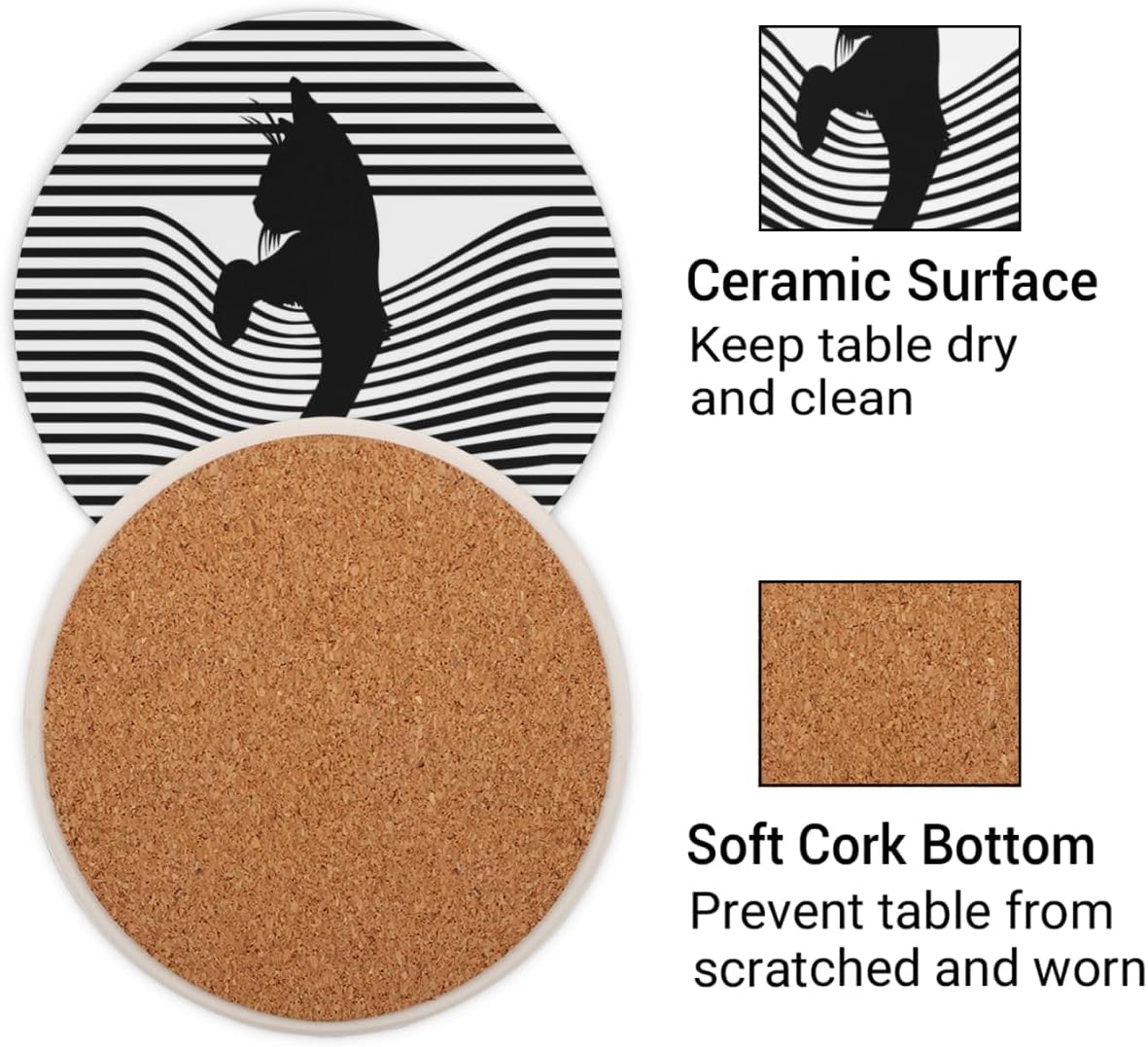 Posavasos para bebidas absorbentes a rayas para gatos, posavasos de cerámica para mesas de comedor, inauguración de la casa y decoración de