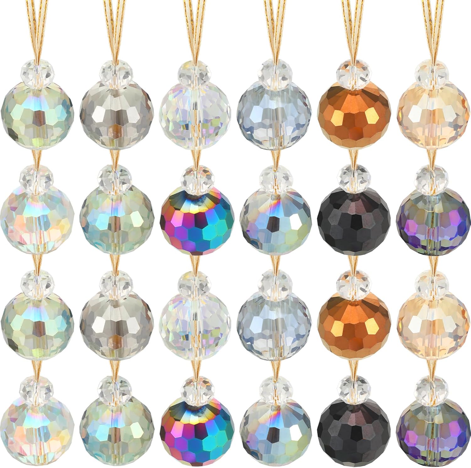 Zhehao 24 adornos de cristal de Navidad para decoración de árboles, mini esferas de cristal multicolor para colgar, prisma de 0.87 pulgadas, bolas
