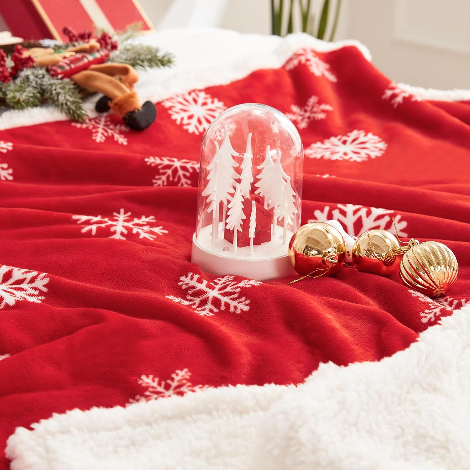 Touchat Manta de Navidad de sherpa roja, mullida, suave y acogedora, manta de microfibra de felpa de franela de vellón para sofá, cama y sofá (50 x